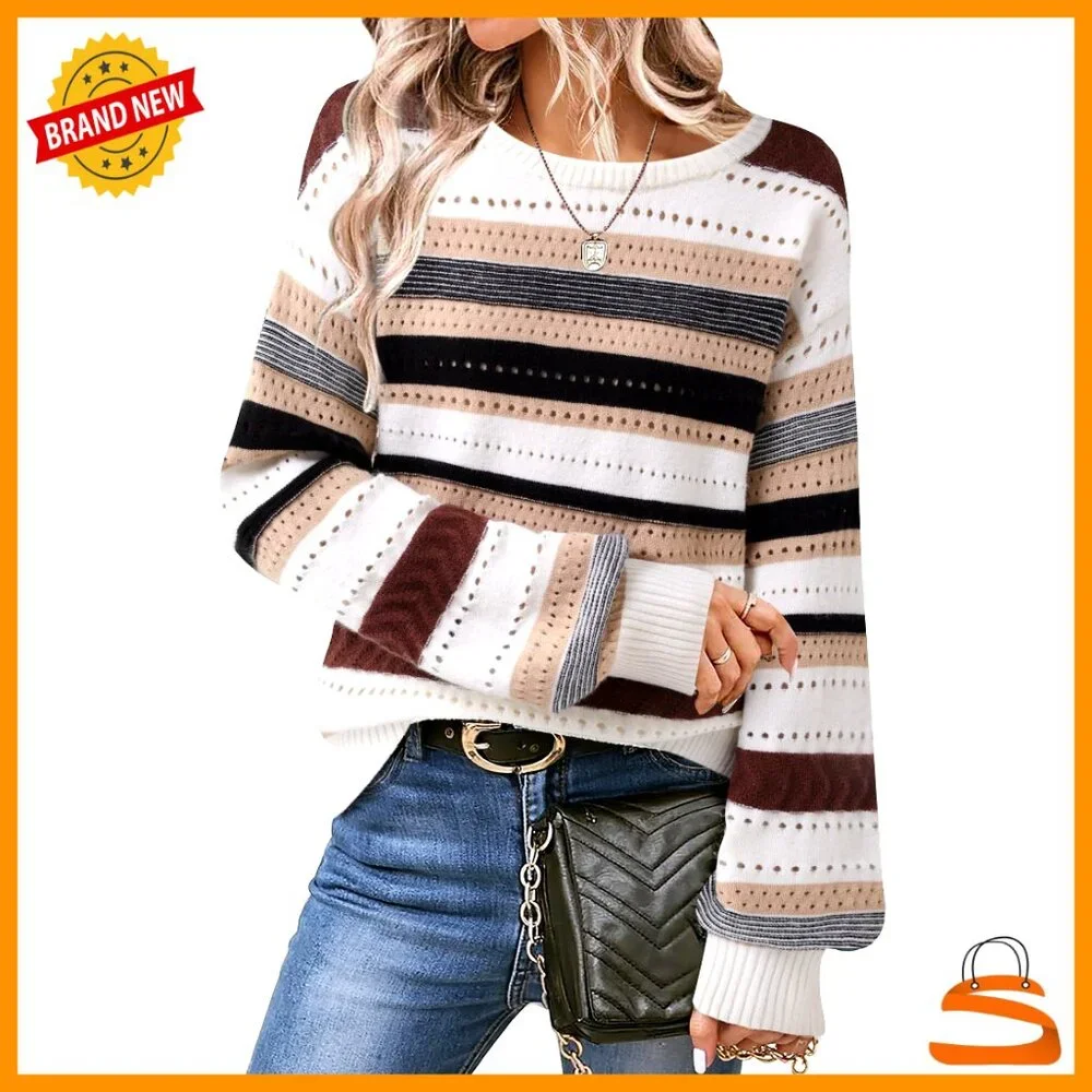 Cozy Lantern Sleeve Pullover Sweater, Fair Isle Knit, Loose Fit, Fall Winter - Picture 1 of 7